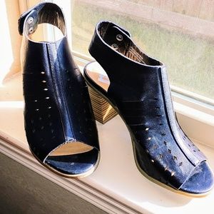 Black Peeptoed Heeled Ankle Boots